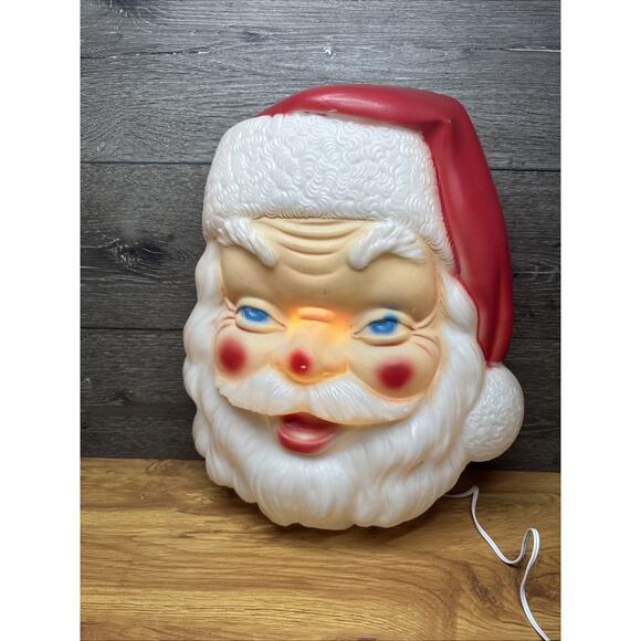 Vintage EMPIRE BLOW MOLD SANTA CLAUS FACE CHRISTMAS light up door hang 17" - Picture 6 of 12